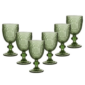 Set of 6 Vintage Green Embossed Drinking Goblet Wine Glasses Father's Day Wedding Decorations Ideas