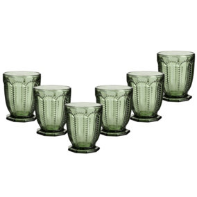 Set of 6 Vintage Green Embossed Drinking Short Tumbler Whisky Glasses Father's Day Gifts Ideas
