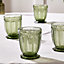 Set of 6 Vintage Green Embossed Drinking Short Tumbler Whisky Glasses