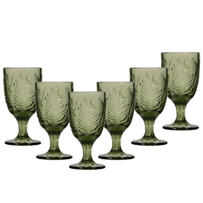 Set of 6 Vintage Green Leaf Embossed Drinking Wine Glass Goblets Father's Day Wedding Decorations Ideas