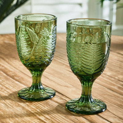 Set of 6 Vintage Green Leaf Embossed Drinking Wine Glass Goblets Father's Day Wedding Decorations Ideas