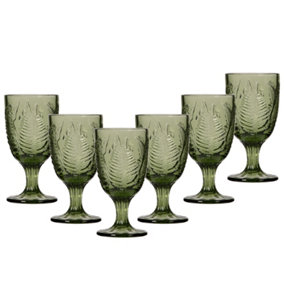 Set of 6 Vintage Green Leaf Embossed Drinking Wine Glass Goblets Wedding Decorations Ideas