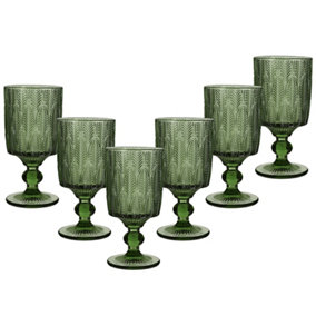 Set of 6 Vintage Green Trailing Leaf Drinking Goblet Glasses