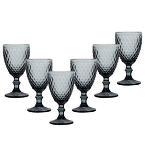 Set of 6 Vintage Grey Diamond Embossed Drinking Wine Glass Goblets Wedding Decorations Ideas