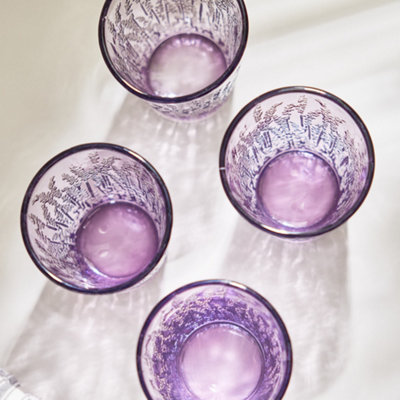 Set of 6 Vintage Heather Lavender Drinking Tumbler Glasses