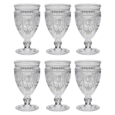 Set of 6 Vintage Luxury Embossed Glass Wine Goblets Wedding Decor ...