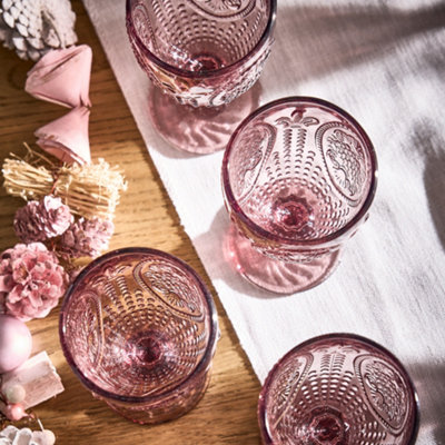 Set of 6 Vintage Luxury Rose Quartz Drinking Wine Glass Wine Goblets 350ml