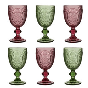 Set of 6 Vintage Pink & Green Drinking Wine Glass Goblets Wedding Decorations Ideas