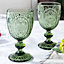 Set of 6 Vintage Pink & Green Drinking Wine Glass Goblets