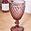 Set of 6 Vintage Red Diamond Embossed Drinking Wine Glass Goblets