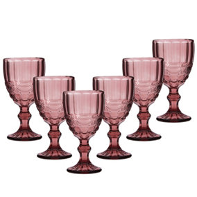 Set of 6 Vintage Rose Quartz Drinking Wine Glass Goblets