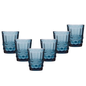 Set of 6 Vintage Sapphire Blue Drinking Tumbler Whisky Glasses Father's Day Gifts Ideas