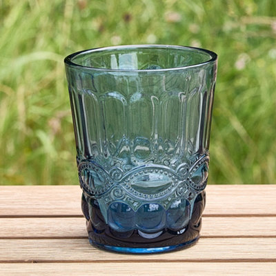 Set of 6 Vintage Sapphire Blue Drinking Tumbler Whisky Glasses Father's Day Wedding Decorations Ideas