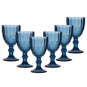 Set of 6 Vintage Sapphire Blue Drinking Wine Glass Goblets Wedding Decorations Ideas