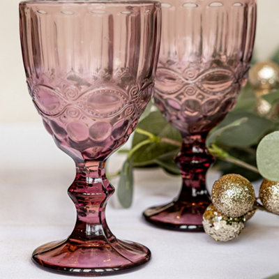 Set of 6 Vintage Sapphire Blue, Turquoise & Rose Quartz Drinking Wine Glass Goblets Wedding Decorations Ideas