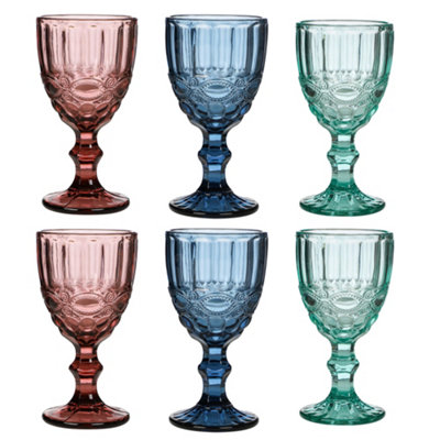 Set of 6 Vintage Sapphire Blue, Turquoise & Rose Quartz Drinking Wine