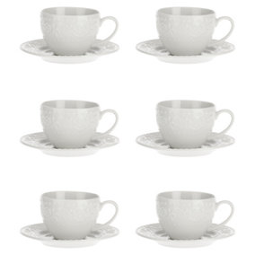 Set of 6 Vintage Style Parisian Embossed Tea cup and Saucer Breakfast Tea Cup Mug