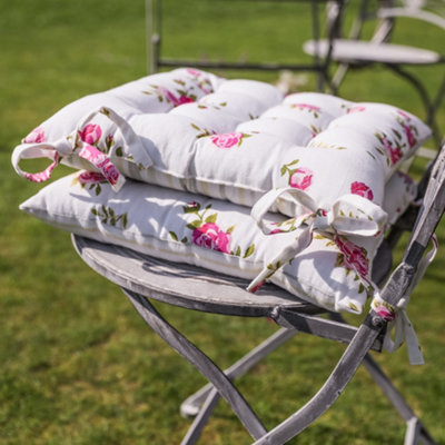 Set of 6 Vintage Style Pink Floral Summer Outdoor Garden Furniture Chair Seat Pads