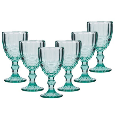 Set of 6 Vintage Turquoise Drinking Wine Glasses Goblets Father's Day Wedding Decorations Ideas