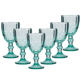 Set of 6 Vintage Turquoise Drinking Wine Glasses Goblets