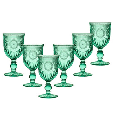 Set of 6 Vintage Turquoise Embossed Drinking Wine Glass Goblets Father's Day Wedding Decorations Ideas
