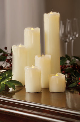 Set of 6 White Real Wax LED Candles with Flickering Flame Effect   Assorted Heights from 5 to 23cm, Battery Included