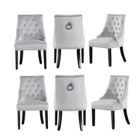 Set of 6 Windsor Knocker Back Dining Chairs Velvet Dining Room Chair, Light Grey