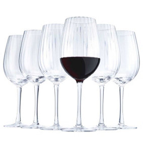 Set of 6 Wine Glasses for Red Wine - Decorative Transparent Elegant Ripple Effect Glass - 400ml Capacity
