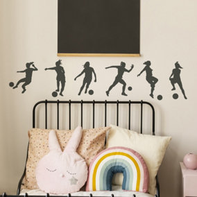 Set of 6 Women Footballer Wall Stickers in Colour Black
