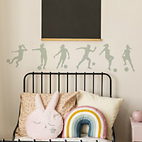 Set of 6 Women Footballer Wall Stickers in Colour Grey