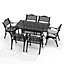 Set of 7 Black Retro Cast Aluminum Garden Bistro Furniture Set Table and Chair Set with Cushions 150 cm