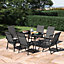 Set of 7 Garden Ripple Glass Rectangle Umbrella Table and Folding Chairs Set 120 cm