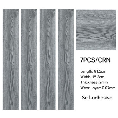 Set of 7 Grey Rustic Wood Effect Woodgrain Self Adhesive Vinyl Plank PVC Flooring Waterproof, 1m² Pack