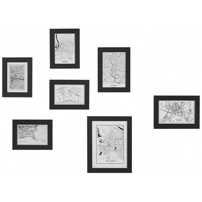 Set of 7 Photo Frames DENKORO Urban Motif Black