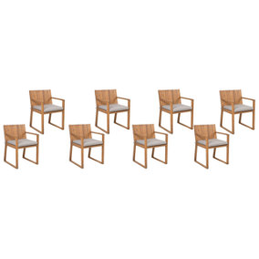 Set of 8 Acacia Wood Garden Dining Chairs with Taupe Cushions SASSARI