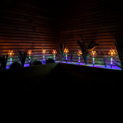 Set of 8 Battery Operated LED Multi Coloured Snowflake Path Lights Christmas Decoration with Timer