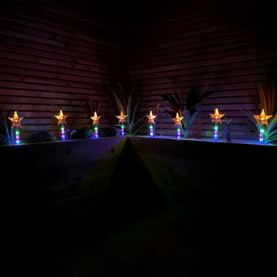 Set of 8 Battery Operated LED Multi Coloured Star Path Lights Christmas Decoration with Timer