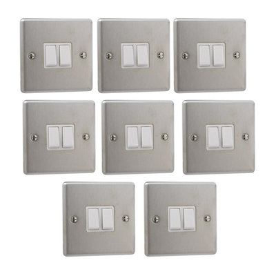 Set of 8 - BG 10A Double 2-Way 2-Gang Stainless Steel Light Switch