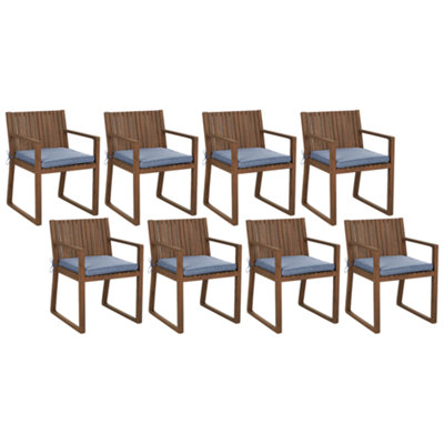 Set of 8 Chairs with Cushions Wood Blue SASSARI