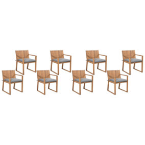 Set of 8 Chairs with Cushions Wood Grey SASSARI