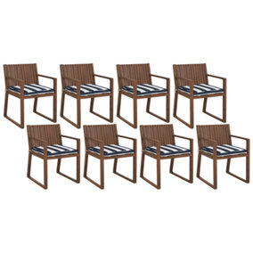 Set of 8 Chairs with Cushions Wood Navy Blue SASSARI