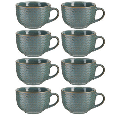 Set of 8 Dark Blue Large Stoneware Cups Coffee Mugs