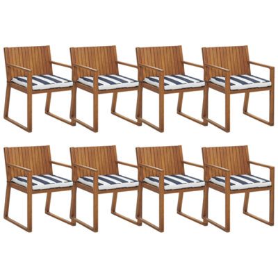 Set of 8 Garden Chairs with Cushions SASSARI Wood Navy Blue