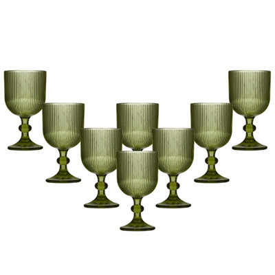 Set of 8 Green Ribbed Drinking Glasses Wine Goblets Wedding Decorations Ideas