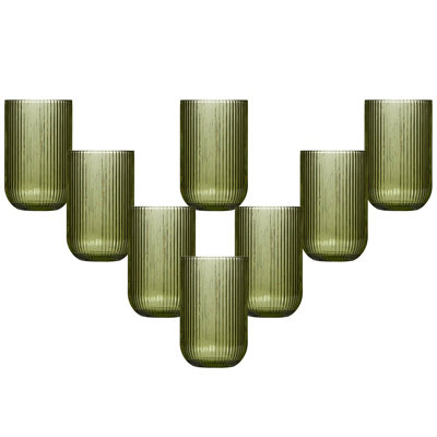 Set of 8 Green Ribbed Highball Tumbler Glasses Wedding Decorations Ideas