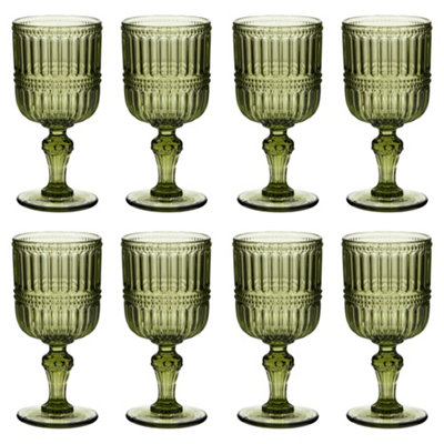 Set of 8 Luxury Embossed Green Drinking Wine Glass Wine Goblets 300ml