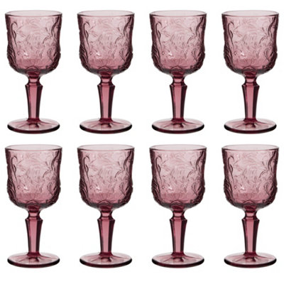 Set of 8 Luxury Embossed Pink Drinking Wine Glass Wine Goblets 270ml