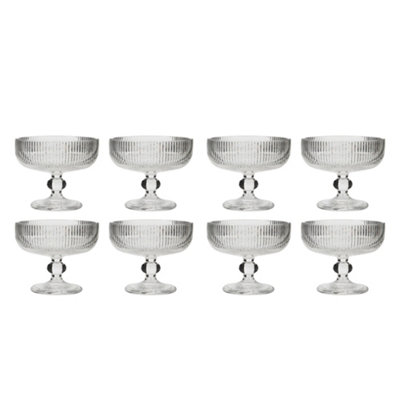 Set of 8 Luxury Ribbed Glass Footed Dessert Bowls