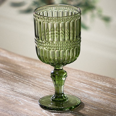 Set of 8 Merida Emerald Green Ribbed Beaded Wine Goblets 300ml ...
