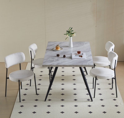 Set of 8 Modern Dining Chairs Teddy Fabric Upholstered Kitchen Chairs with Curved Back Accent Arm Chairs Side Chairs